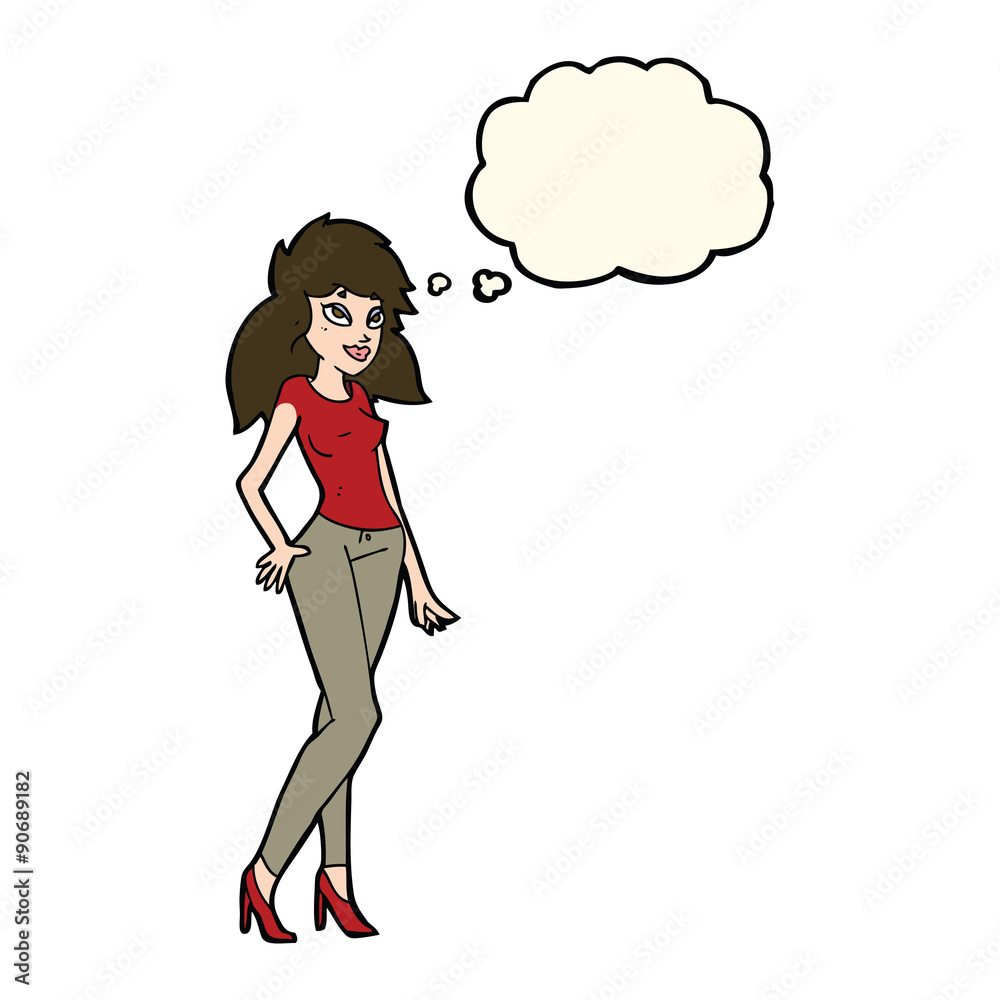 cartoon pretty woman with thought bubble cartoon pretty woman with thought bubble