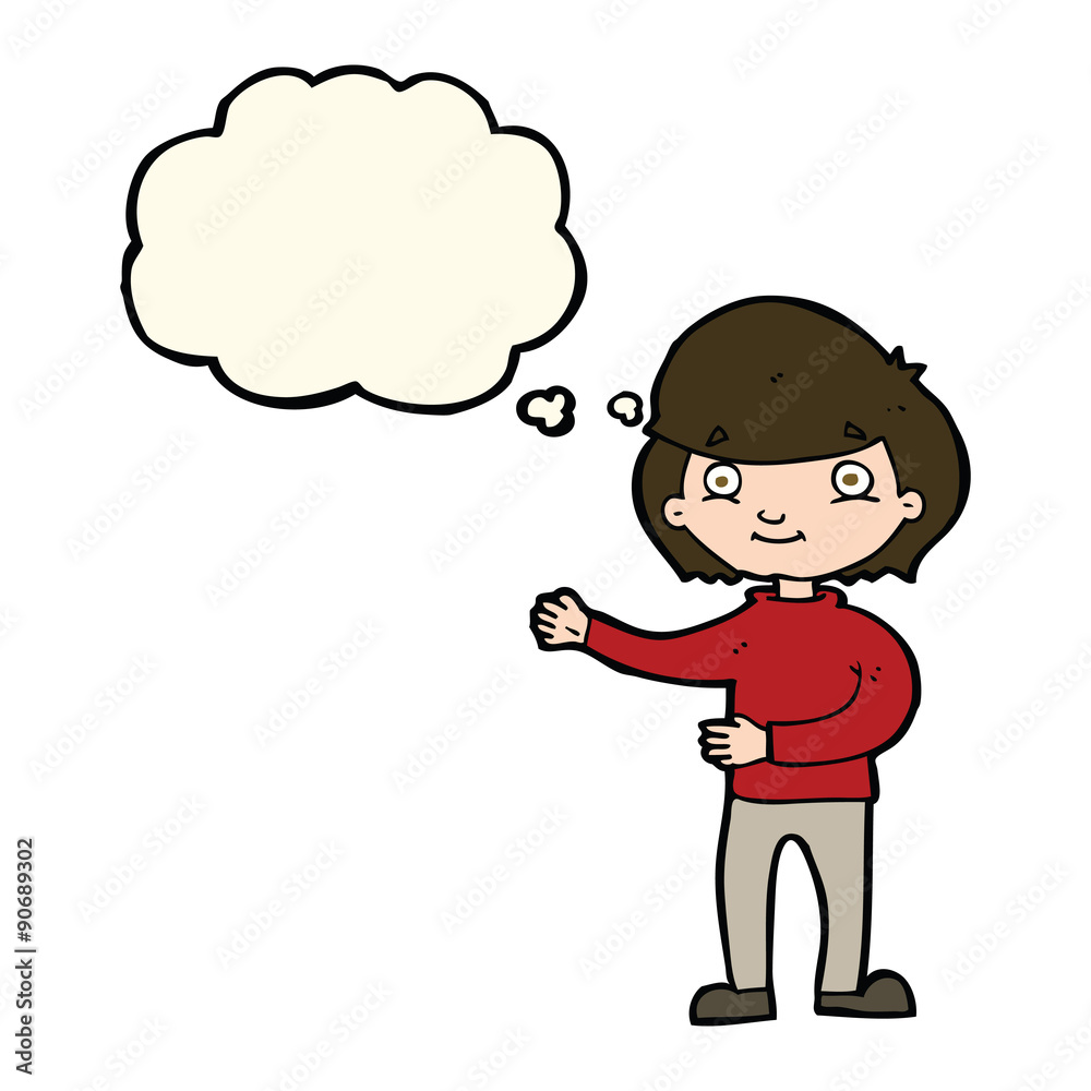cartoon happy person with thought bubble cartoon happy person with thought bubble