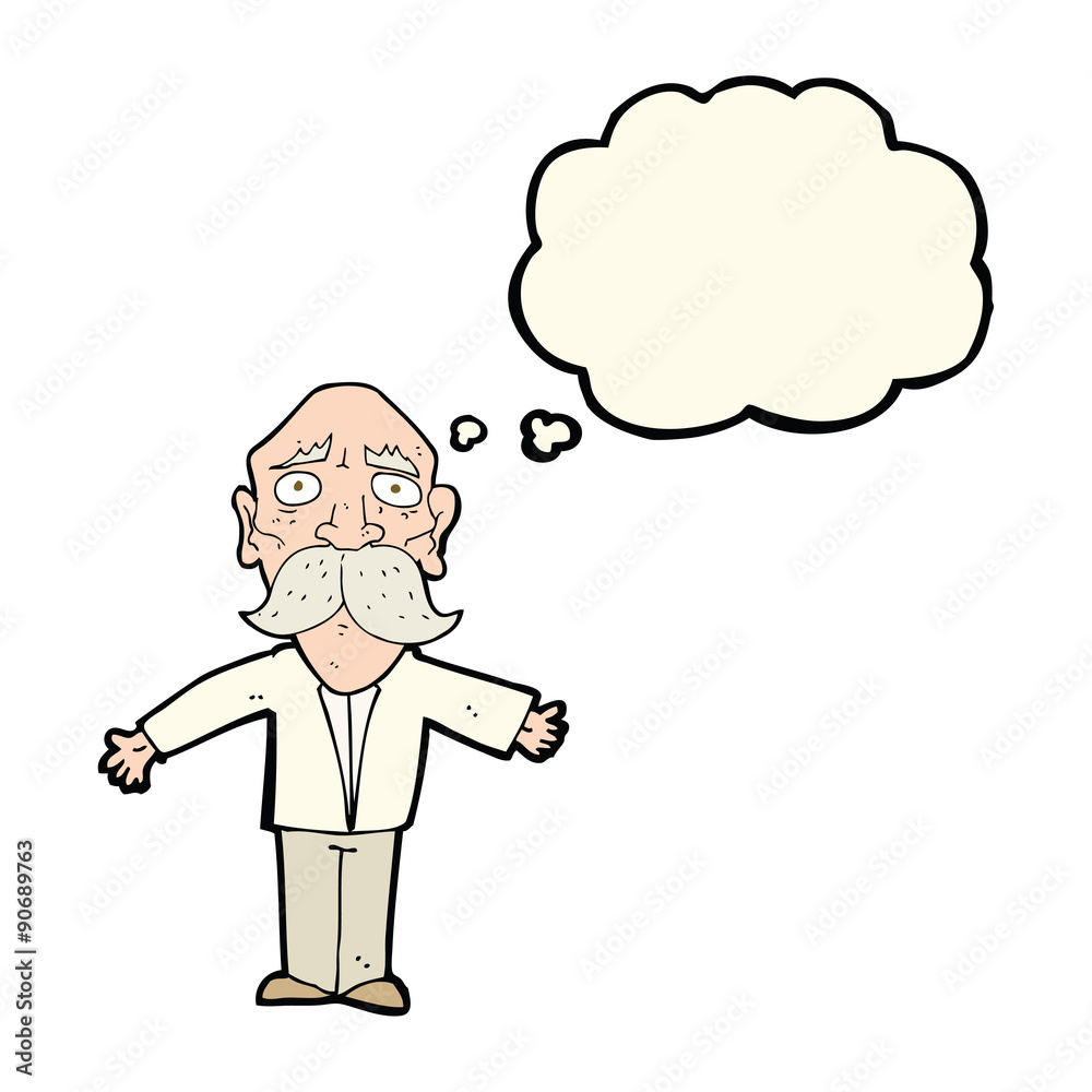 cartoon disappointed old man with thought bubble