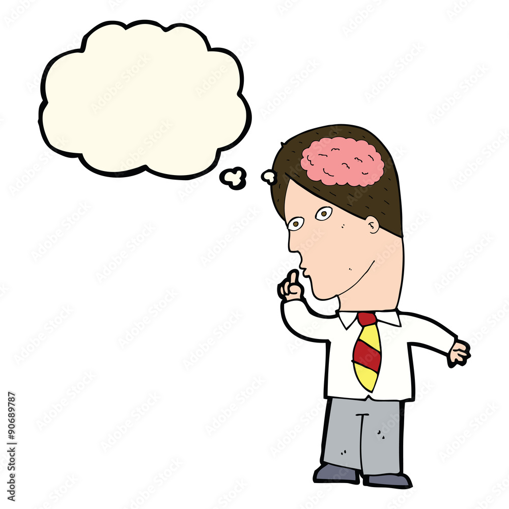 cartoon businessman with huge brain with thought bubble cartoon businessman with huge brain with thought bubble