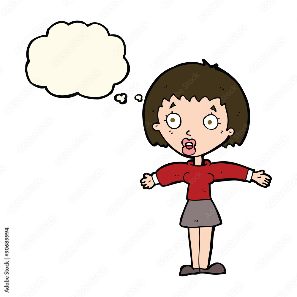 cartoon shocked woman with thought bubble cartoon shocked woman with thought bubble