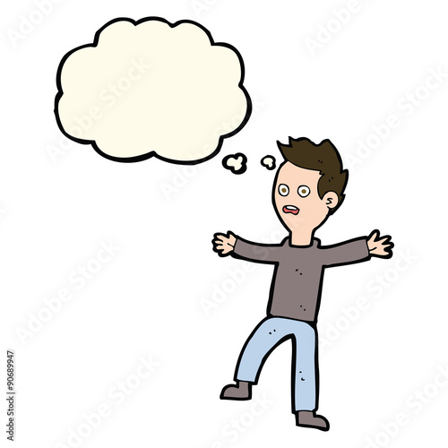 cartoon startled boy with thought bubble