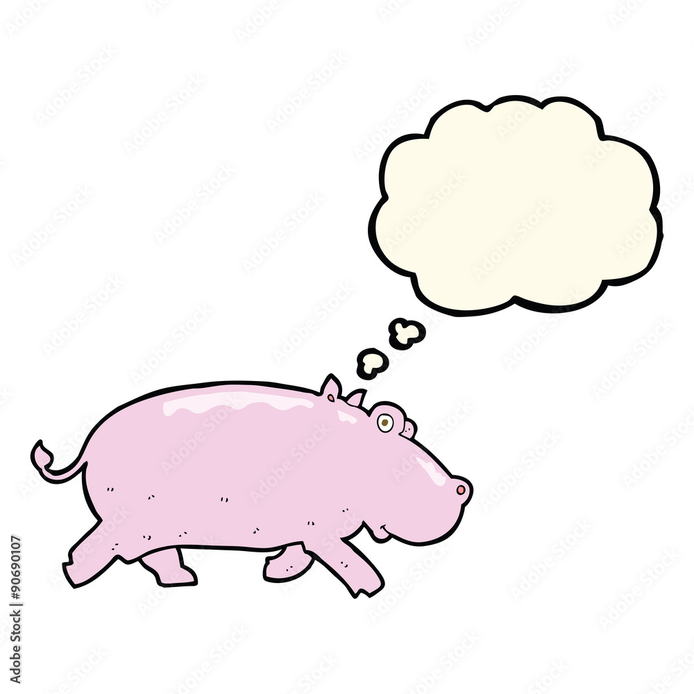 cartoon hippopotamus with thought bubble