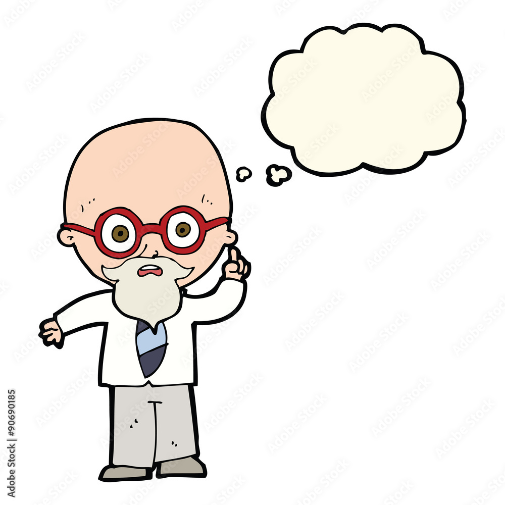 cartoon professor with thought bubble