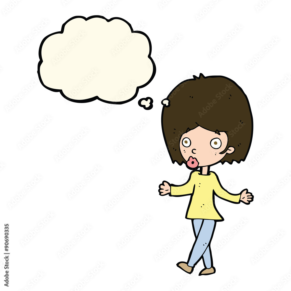 cartoon confused woman with thought bubble cartoon confused woman with thought bubble