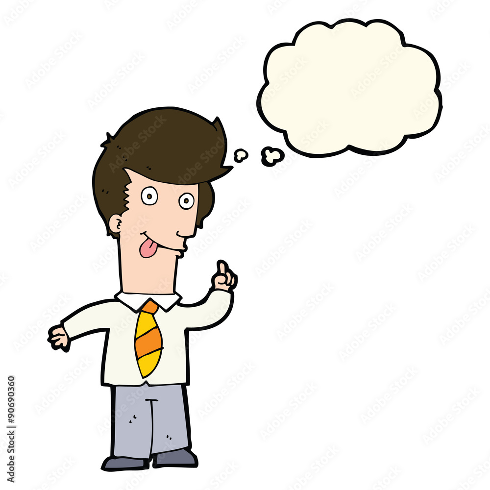cartoon office man with crazy idea with thought bubble cartoon office man with crazy idea with thought bubble