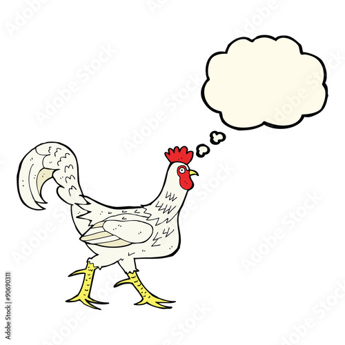 cartoon cockerel with thought bubble