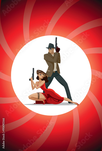 Team of super agents. Posing on camera. In gun barrel. Sexual wo