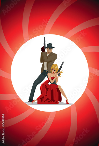 Team of super agents. Posing on camera. In gun barrel. Sexual wo