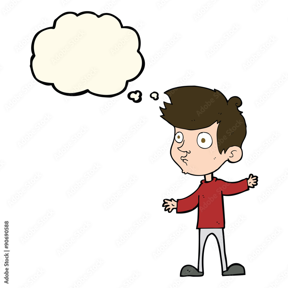 cartoon curious boy with thought bubble cartoon curious boy with thought bubble