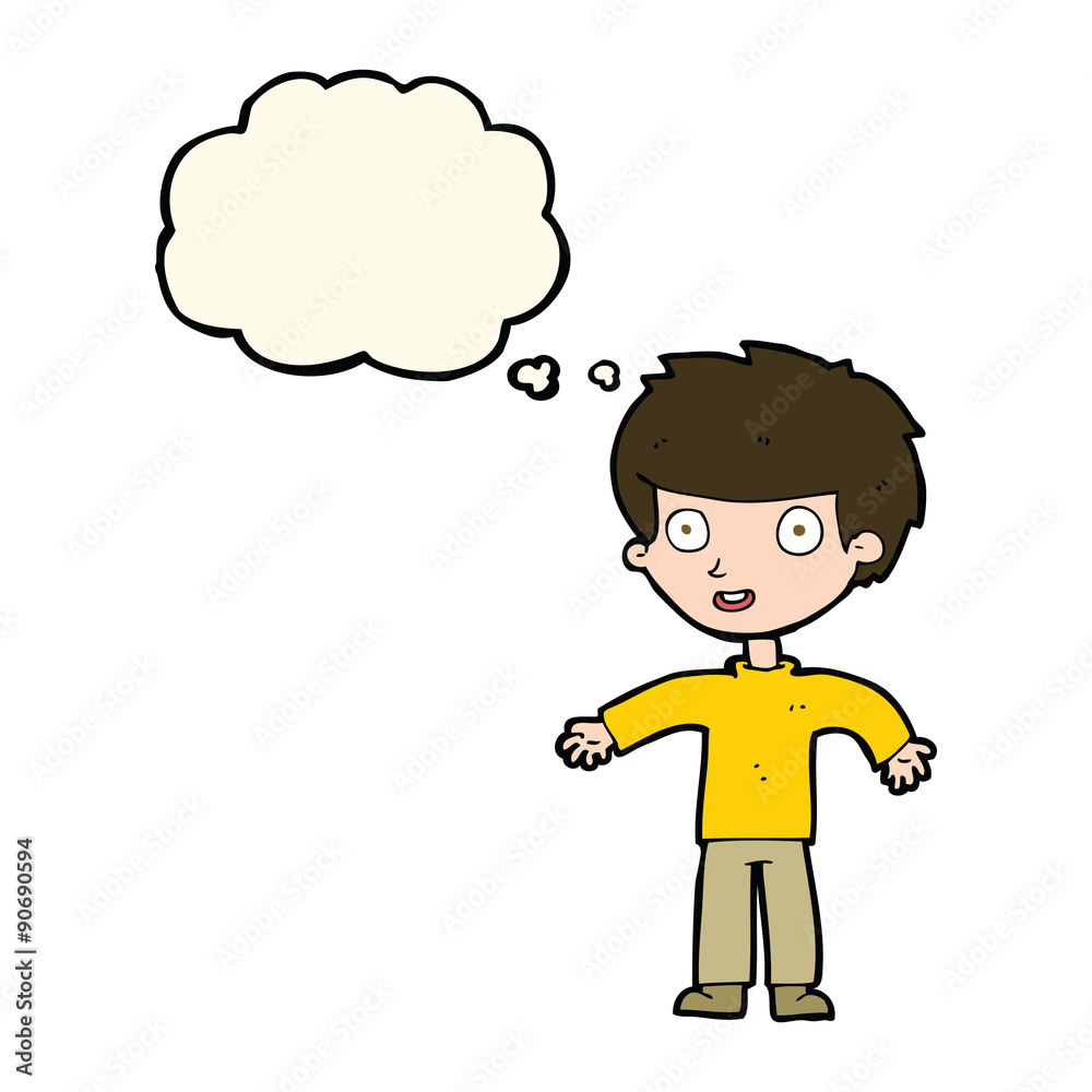 cartoon happy man with thought bubble cartoon happy man with thought bubble