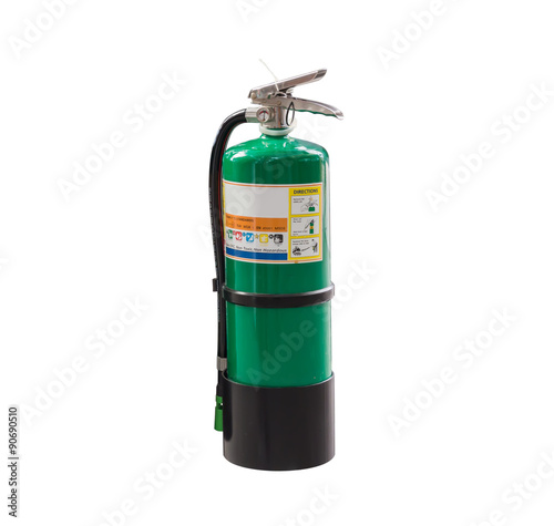 Green fire extinguisher on white background