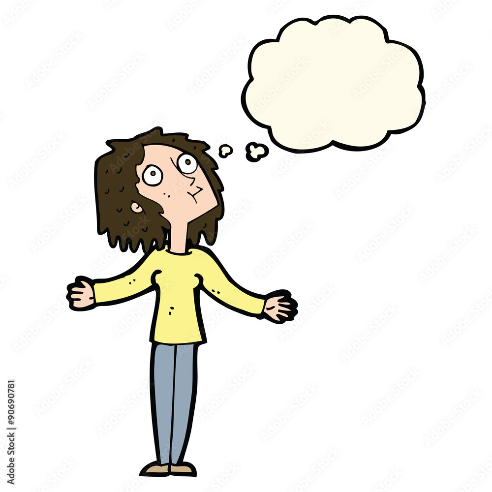 cartoon curious woman looking upwards with thought bubble cartoon curious woman looking upwards with thought bubble