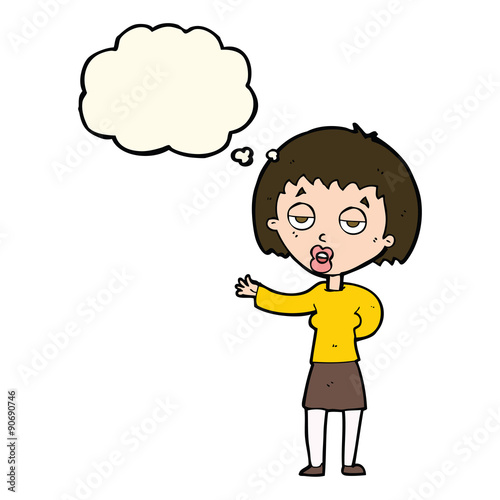 cartoon bored woman with thought bubble