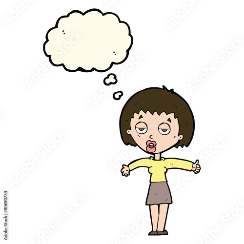 cartoon bored woman with thought bubble