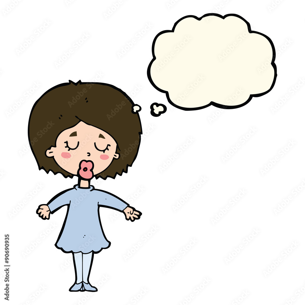 cartoon woman in dress with thought bubble cartoon woman in dress with thought bubble