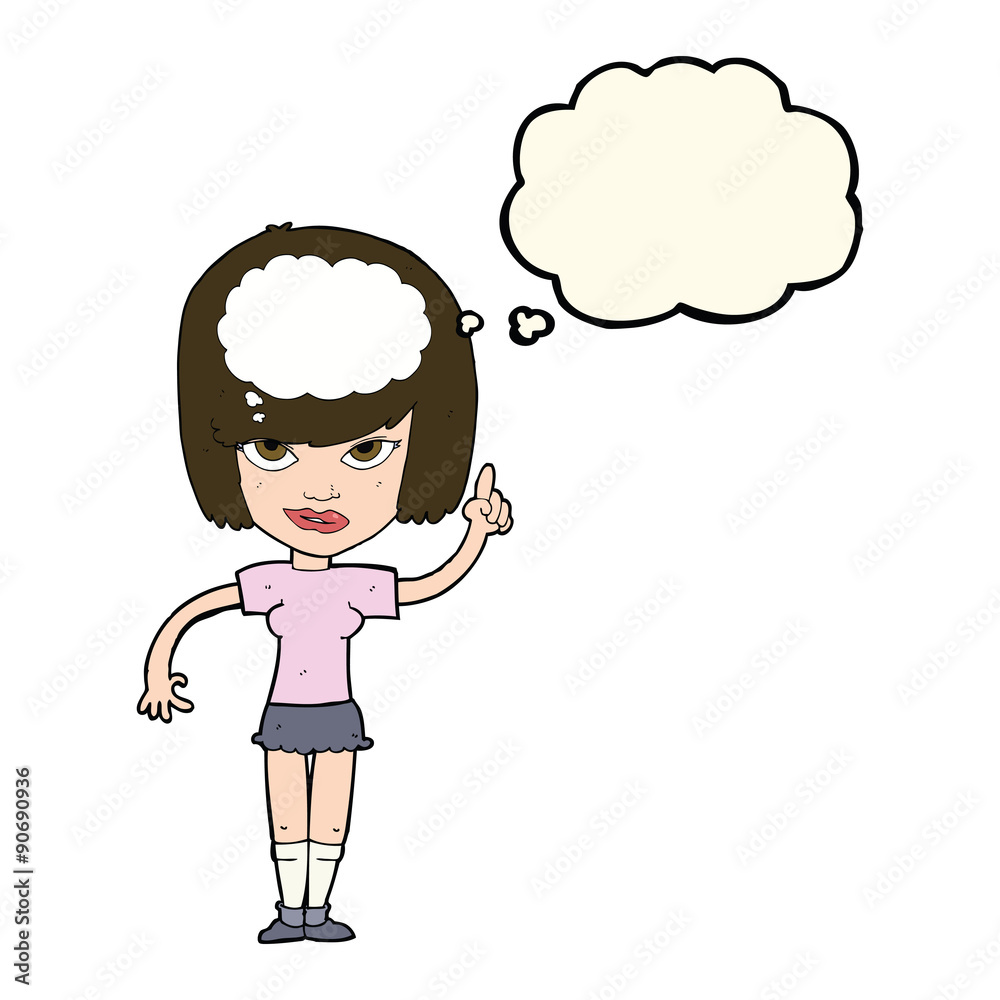 cartoon woman with idea with thought bubble cartoon woman with idea with thought bubble