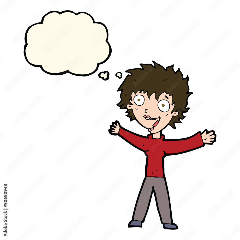 cartoon excited woman with thought bubble cartoon excited woman with thought bubble