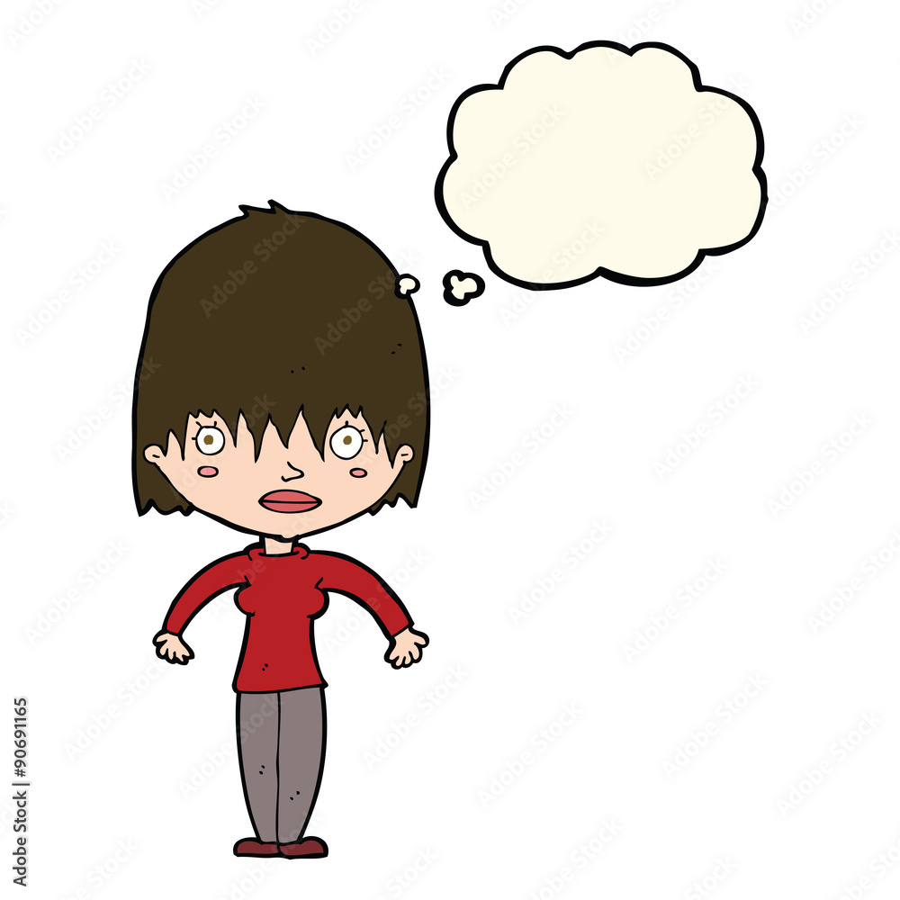 cartoon woman staring with thought bubble cartoon woman staring with thought bubble
