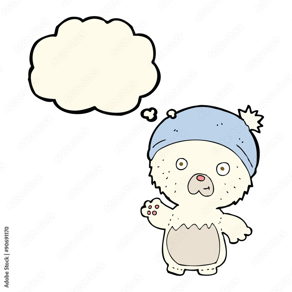 cartoon cute teddy bear in hat with thought bubble