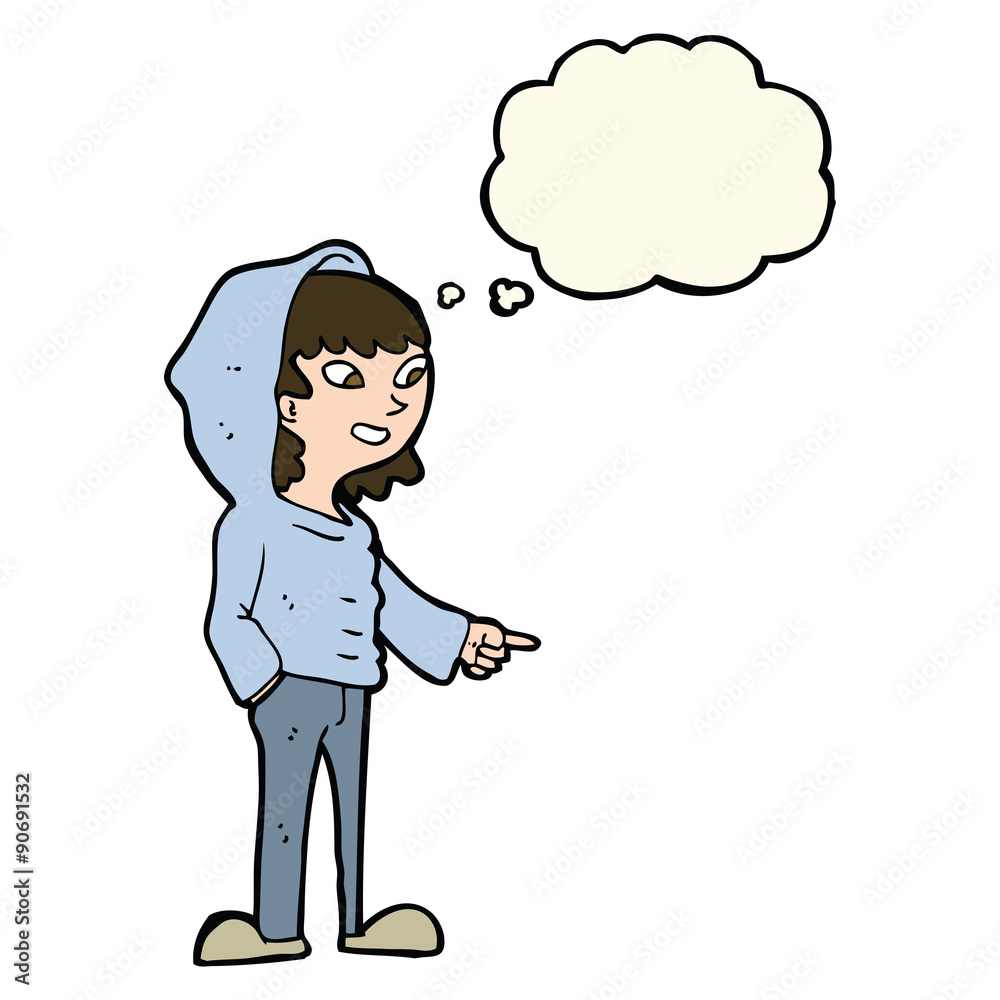 cartoon pointing teenager with thought bubble