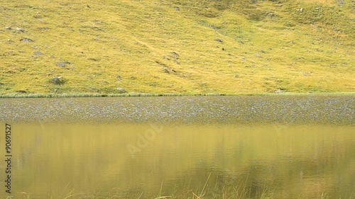 Closeup view of Dogiaska mountain lake in late August photo