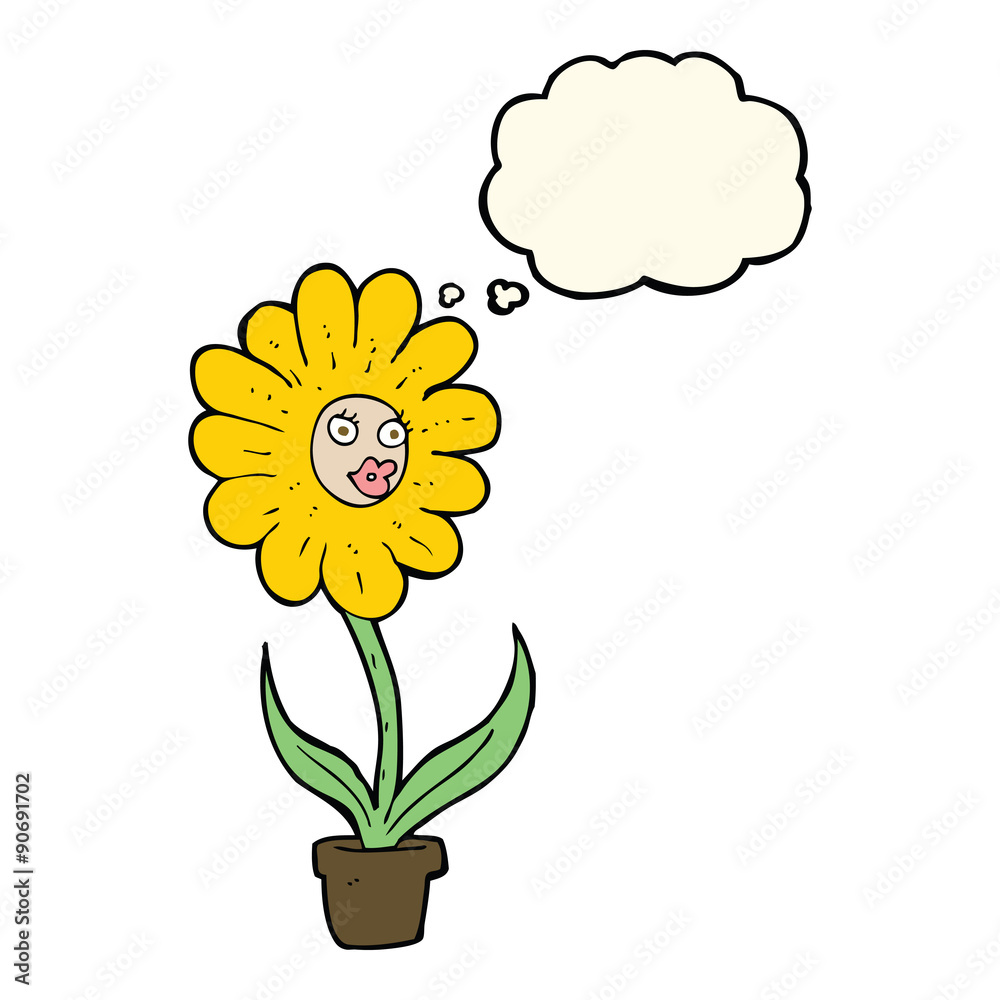 Obraz premium cartoon flower with thought bubble