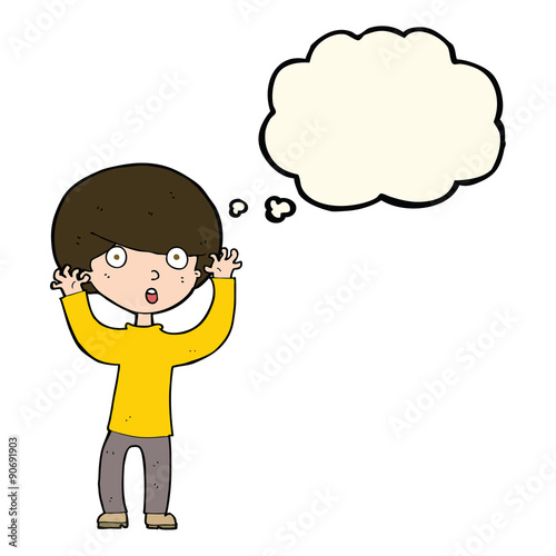 cartoon startled boy with thought bubble