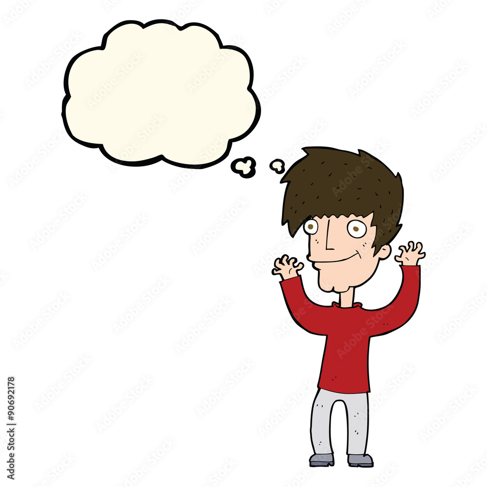 cartoon man waving arms with thought bubble cartoon man waving arms with thought bubble