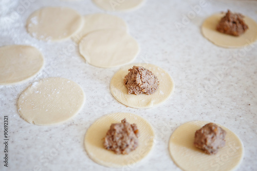 Preparation of ravioli, dumplings with liver