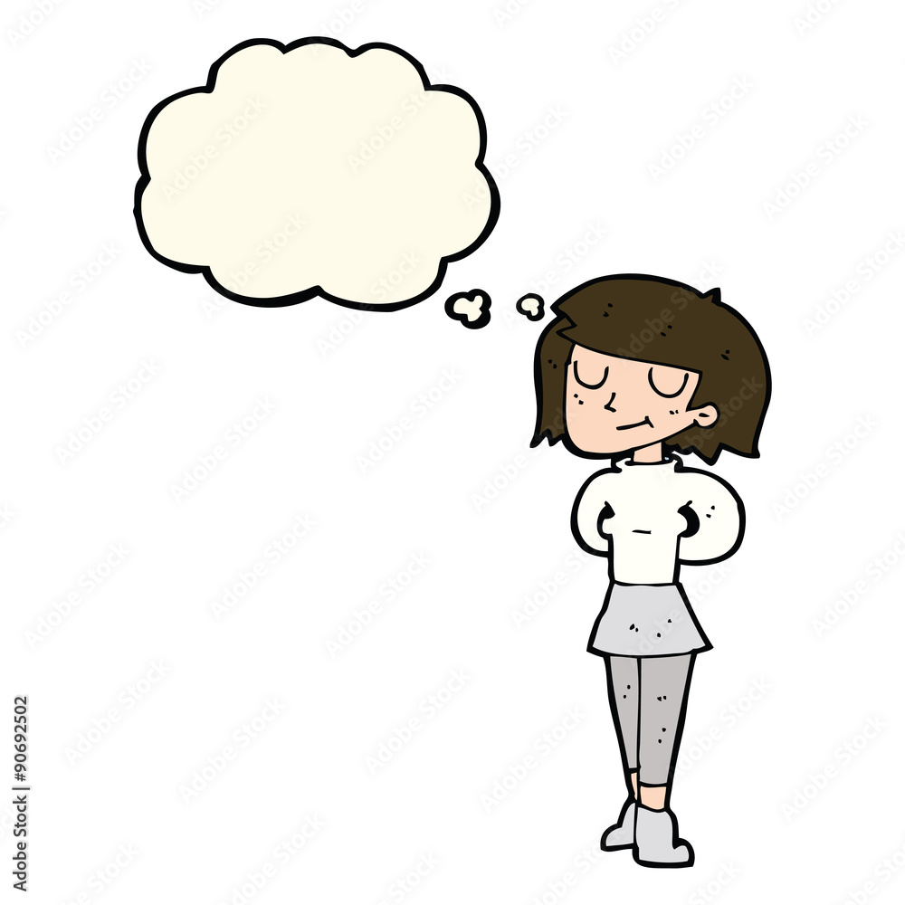 cartoon pleased woman with thought bubble cartoon pleased woman with thought bubble
