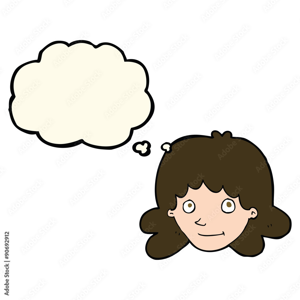 cartoon happy female face with thought bubble cartoon happy female face with thought bubble