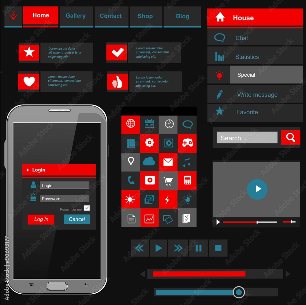 Flat icons and ui web elements for mobile app and website design