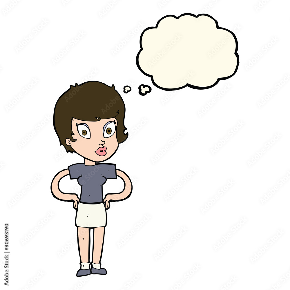 cartoon woman with hands on hips with thought bubble cartoon woman with hands on hips with thought bubble