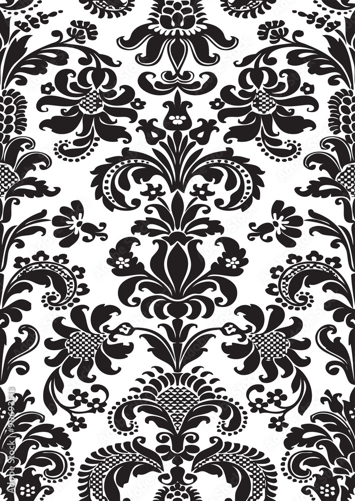 Vector seamless floral damask pattern black and white Vector seamless floral damask pattern black and white
