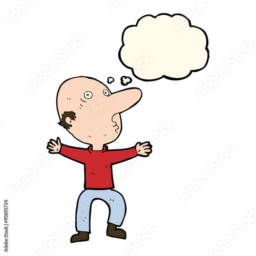 cartoon worried middle aged man with thought bubble