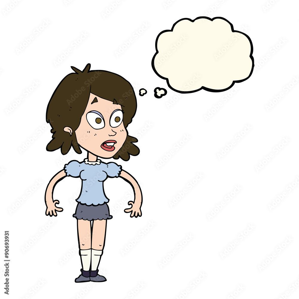 cartoon surprised woman with thought bubble cartoon surprised woman with thought bubble