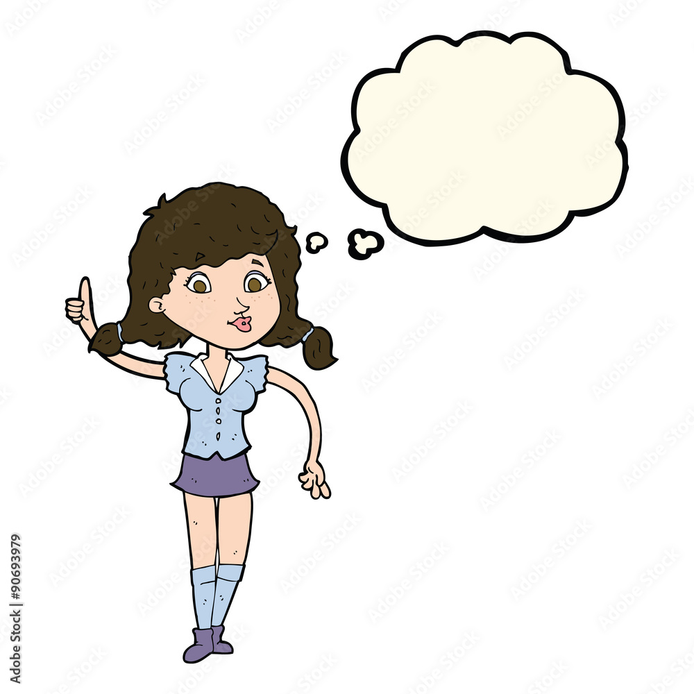 cartoon pretty woman with idea with thought bubble