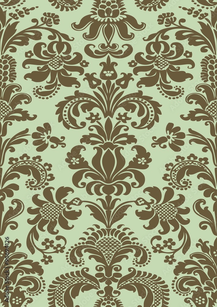 Vector seamless floral damask pattern green
