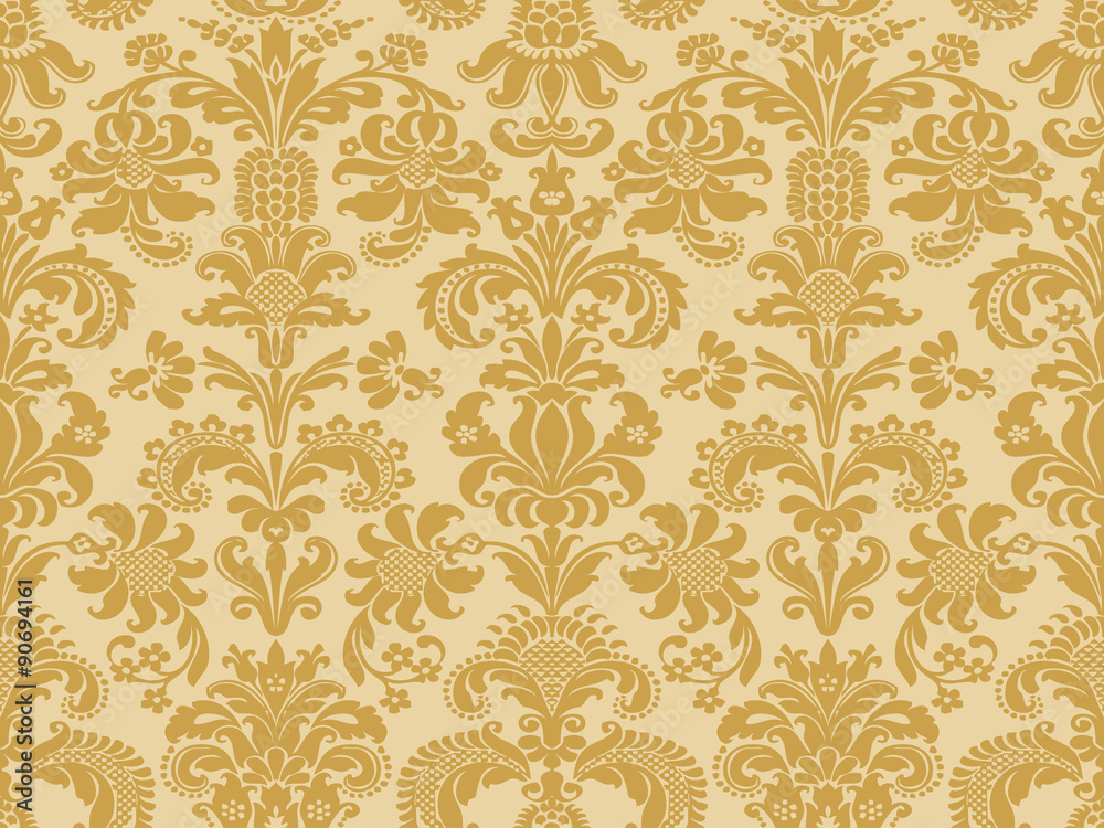 Vector seamless floral damask pattern beige