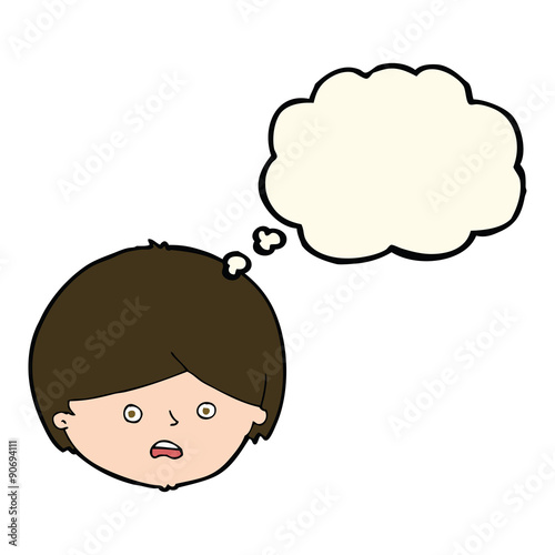 cartoon unhappy boy with thought bubble