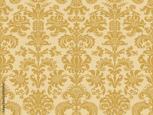 Vector seamless floral damask pattern beige photo