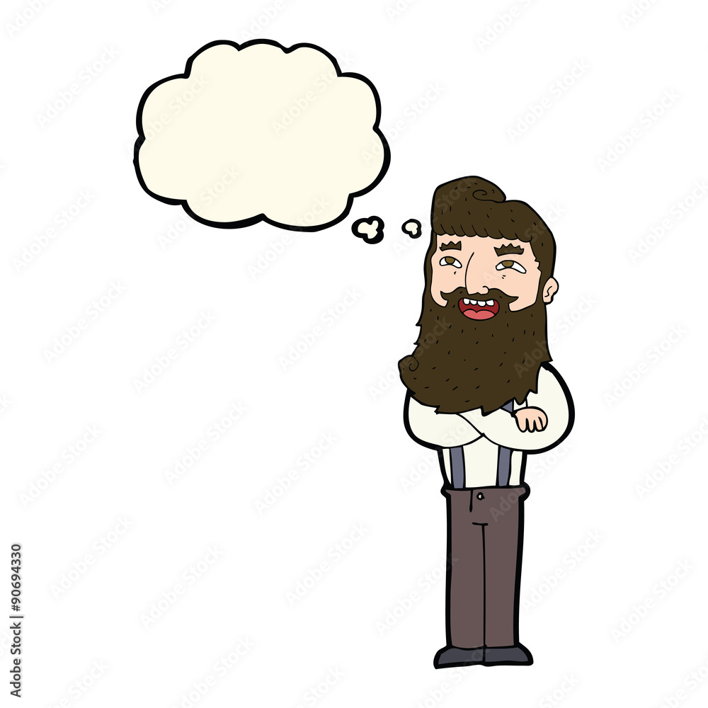 cartoon happy man with beard with thought bubble cartoon happy man with beard with thought bubble