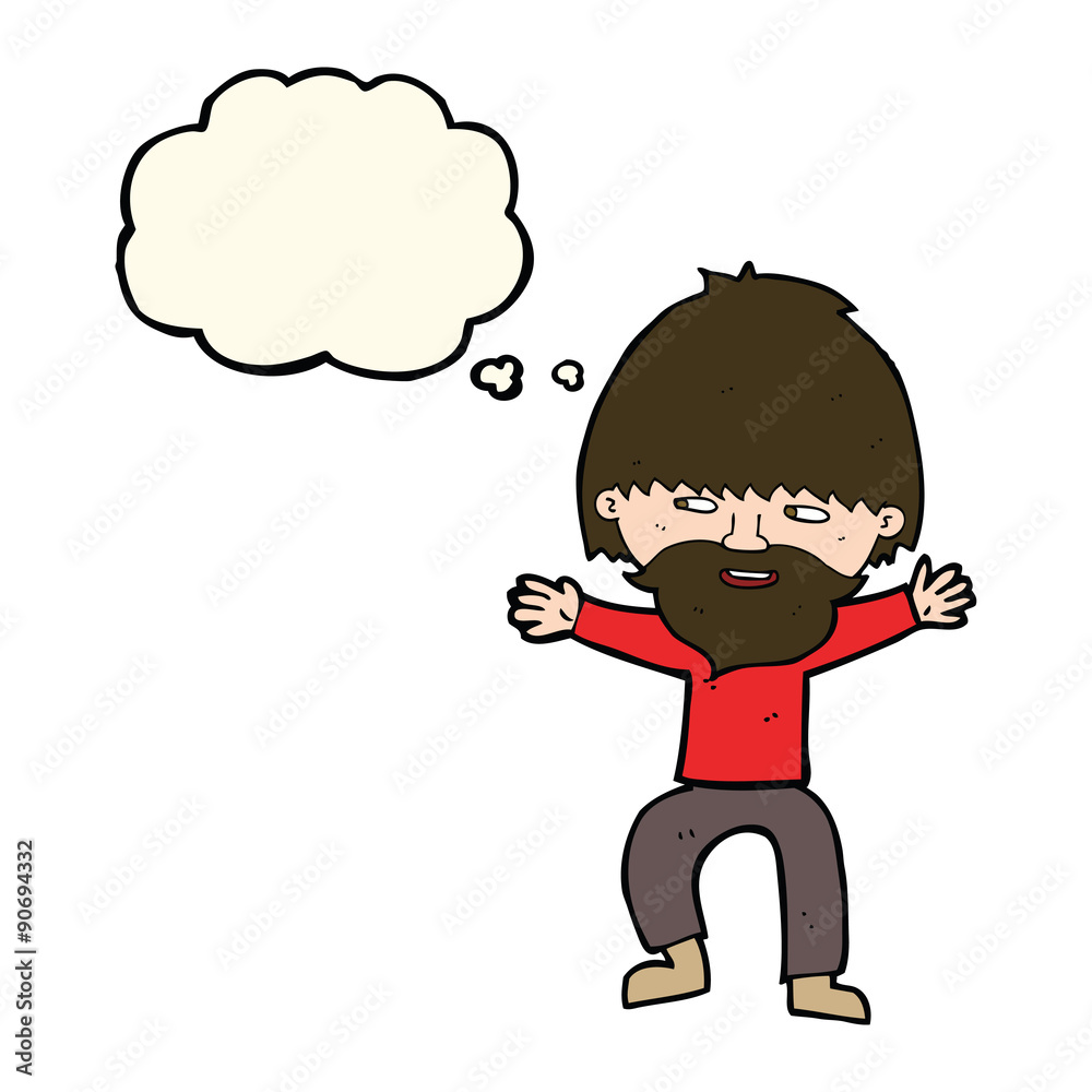 cartoon happy man with beard with thought bubble