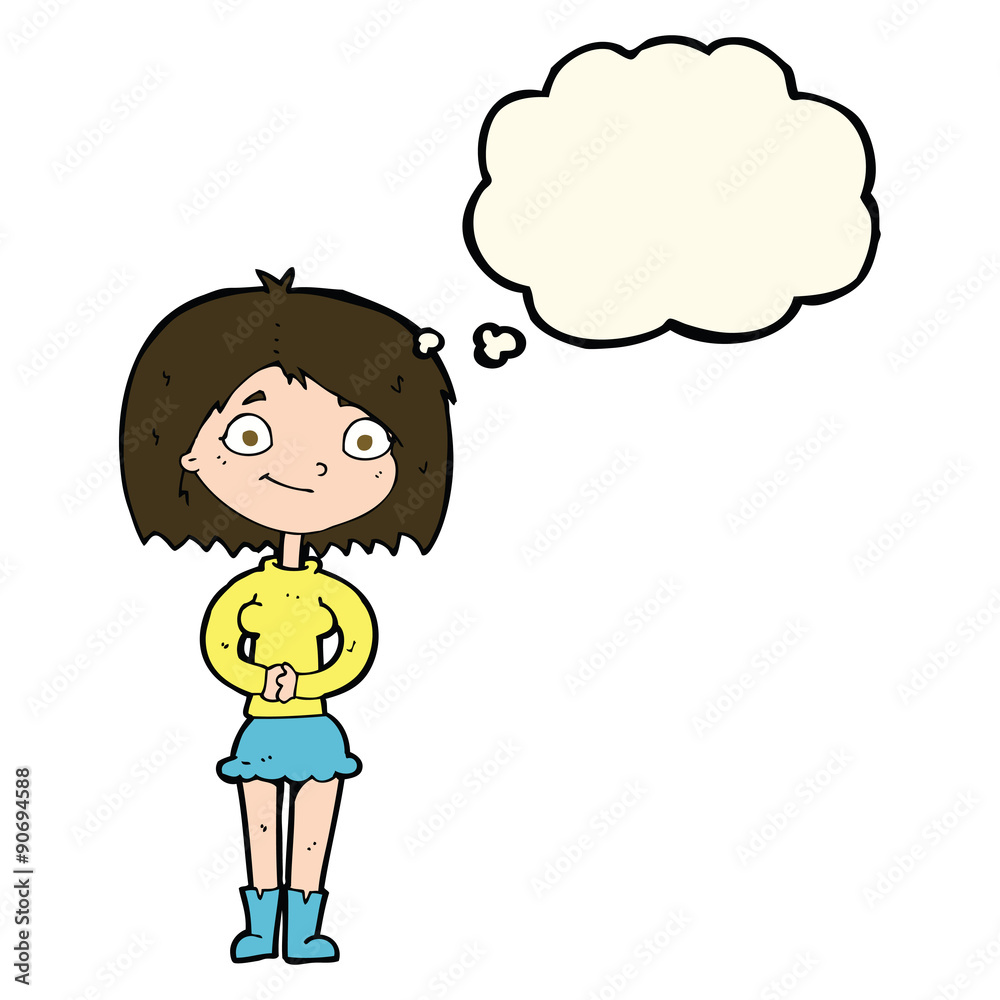 cartoon happy woman with thought bubble cartoon happy woman with thought bubble