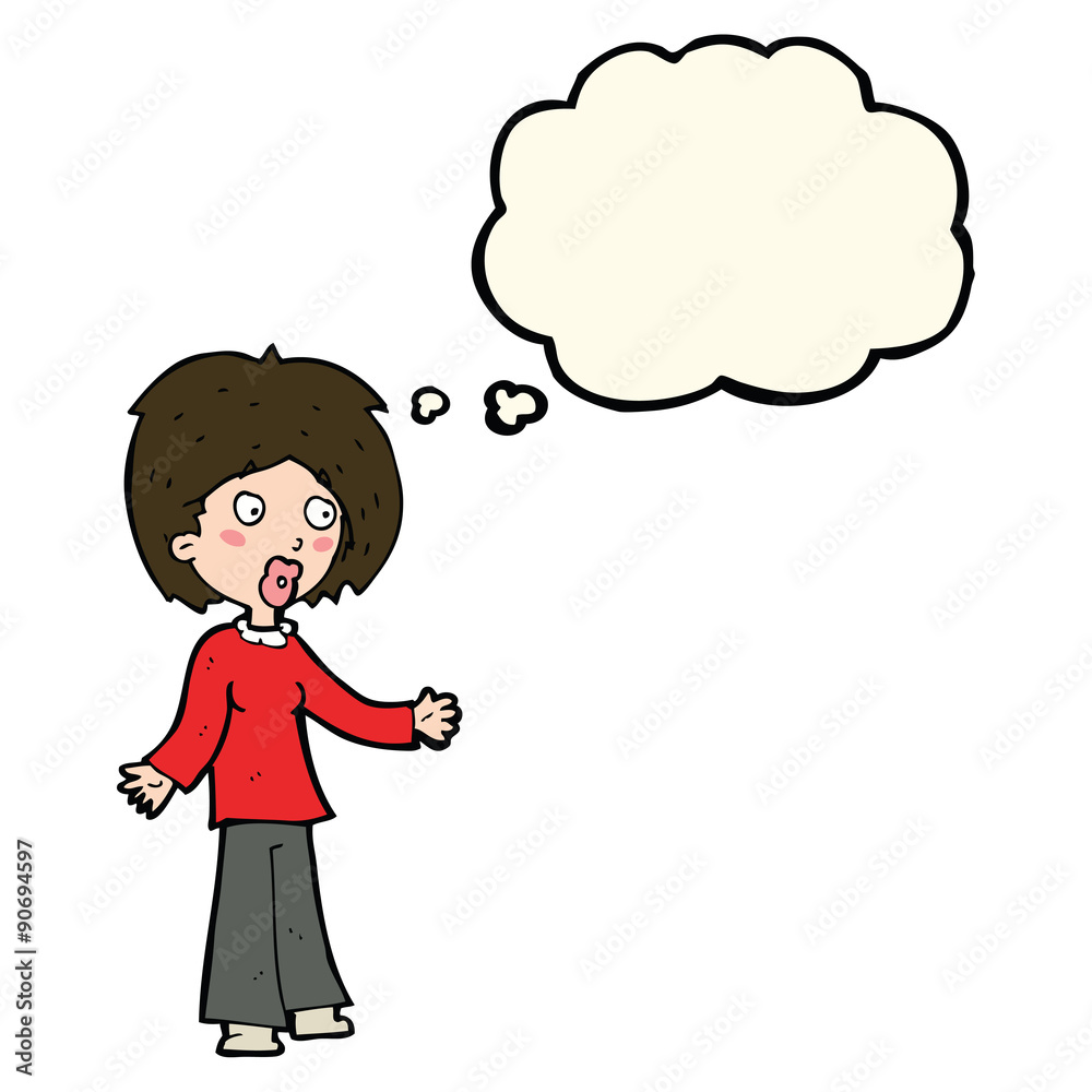 cartoon surprised woman with thought bubble cartoon surprised woman with thought bubble