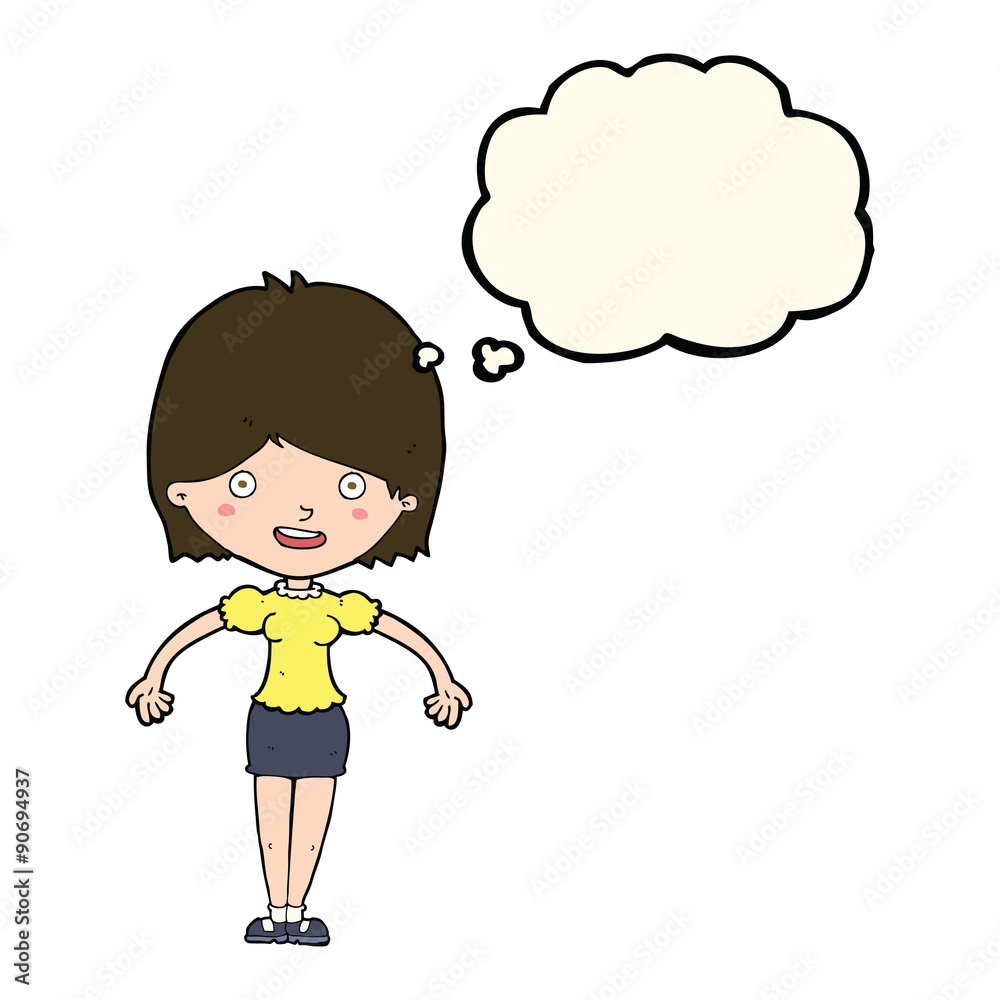 cartoon happy woman with thought bubble cartoon happy woman with thought bubble