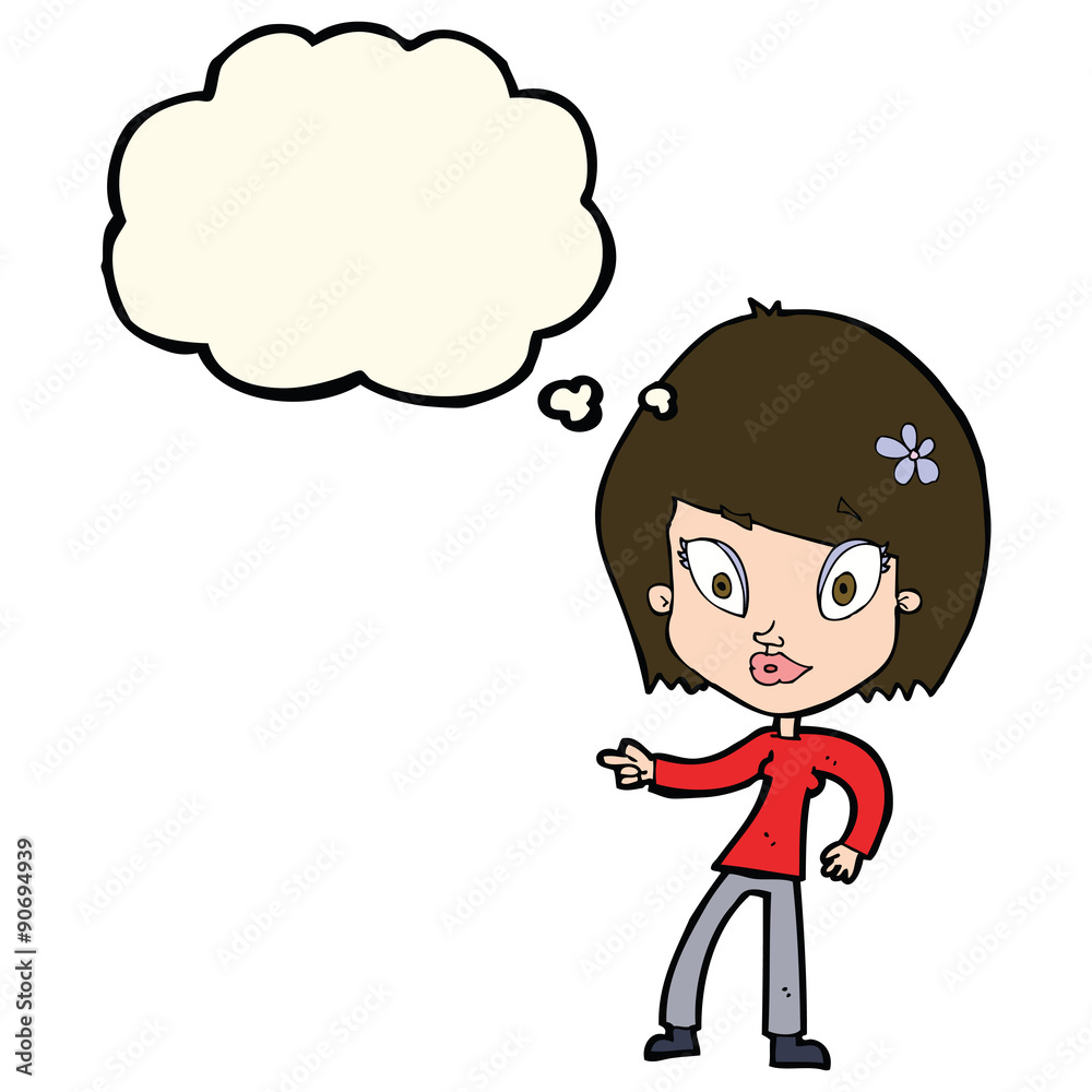 cartoon pretty woman pointing with thought bubble cartoon pretty woman pointing with thought bubble