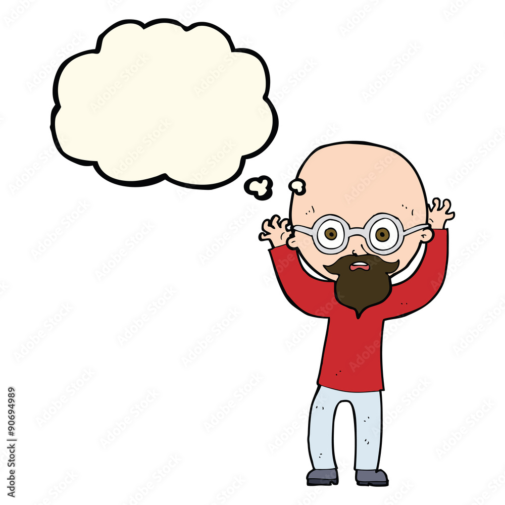cartoon stressed bald man with thought bubble cartoon stressed bald man with thought bubble