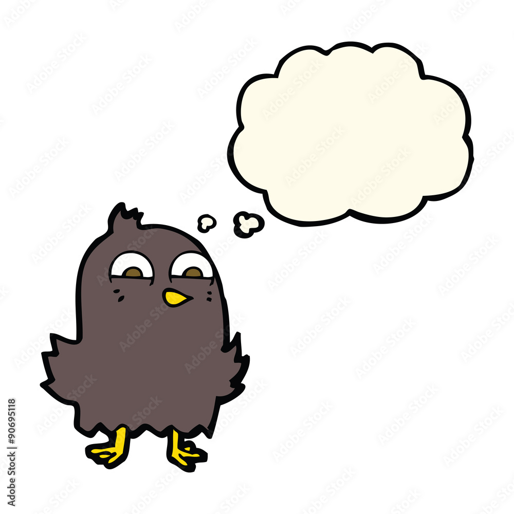 funny cartoon bird with thought bubble funny cartoon bird with thought bubble
